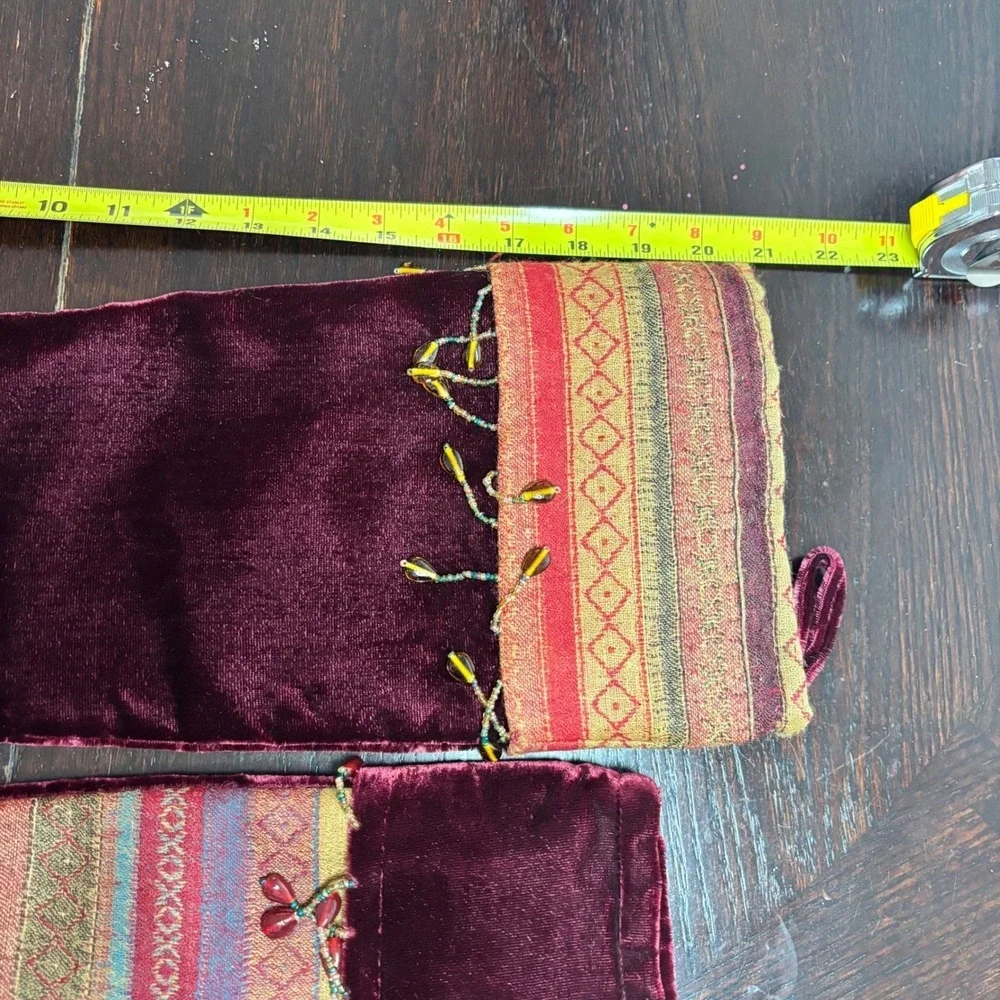World Market Set‎ of 2 Boho Burgundy Velvet Tapestry Beaded Christmas Stockings